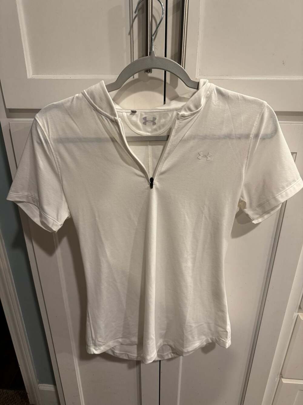 Under Armour Women's White Quarter Zip Short Sleeve Performance Polo Shirt